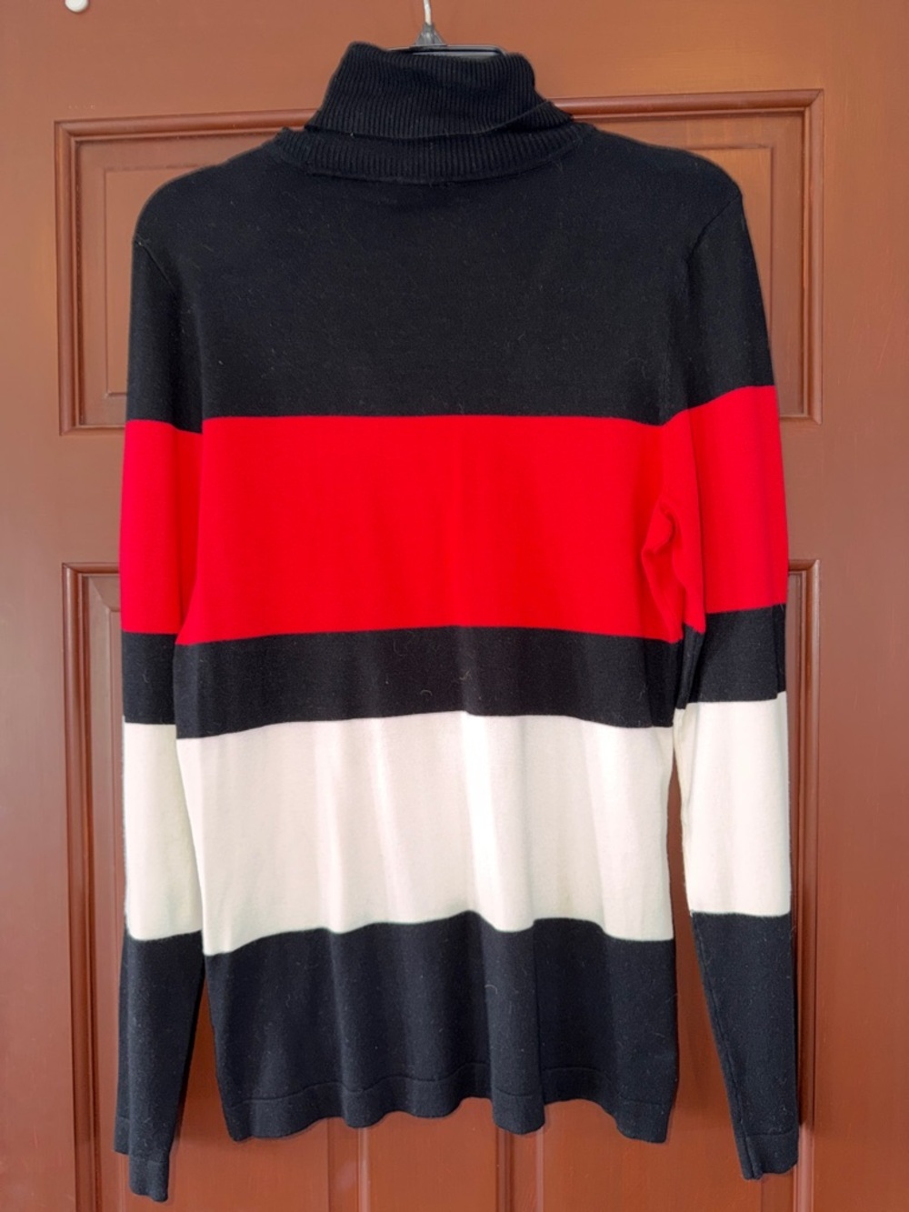 INC International Concepts Men’s Black, Red & Cream Striped Turtleneck Sweater - Picture 3 of 4